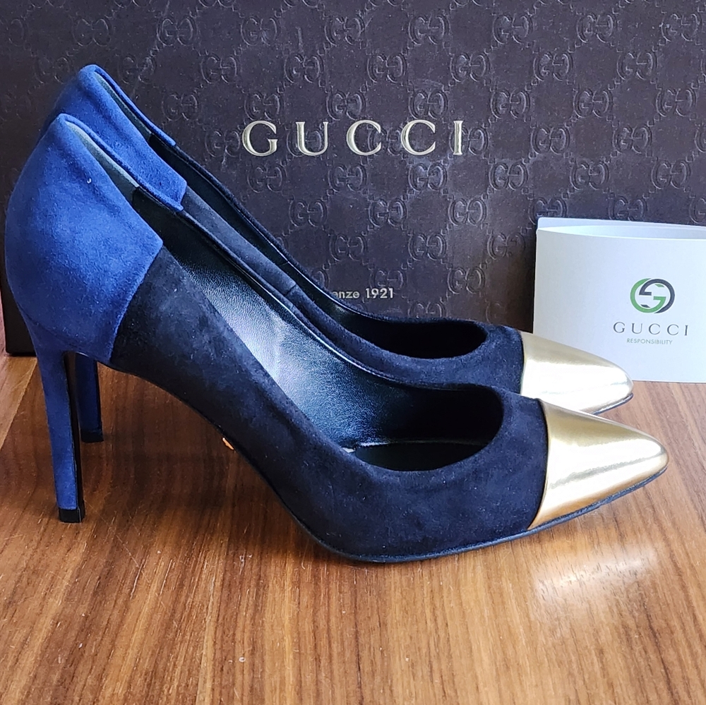 $850 New Auth Gucci Women Black Suede Horsebit Stilleto Pumps EU 35.5 US 5.5